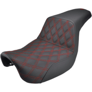 SADDLEMEN Step-Up Seat — Front Lattice Stitch/Red Stitching - Black - Dyna 806-04-172RD